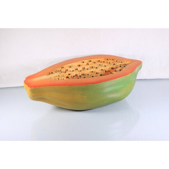 Large Mexico terra cotta papaya, oversized decorative clay fruit, signed Mexican - Picture 5 of 10